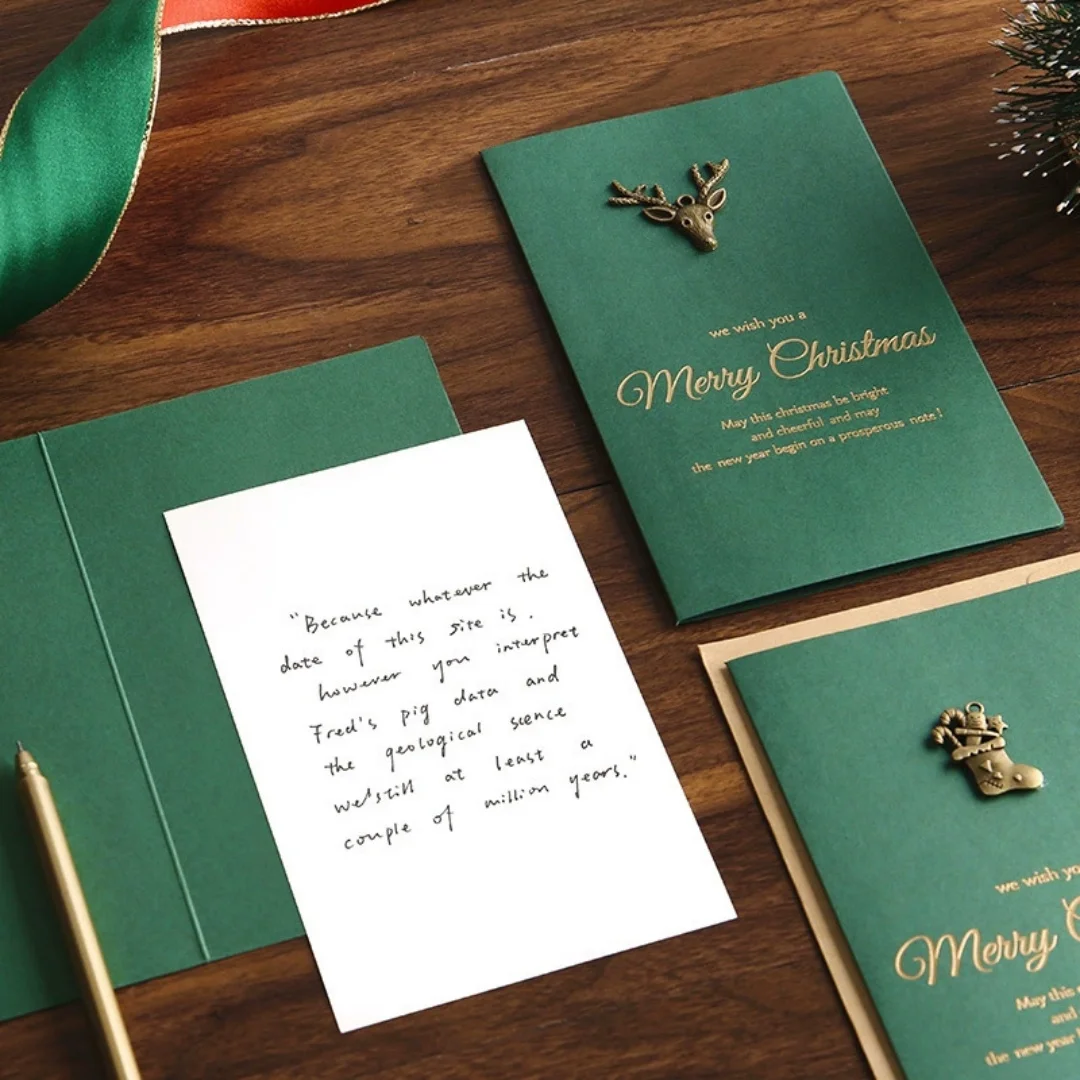 Retro Gold Embossed Chrismas Card Greeting Cards Merry Xmas Party Invitations Letter Greeting Cards With Envelope Holiday Gift - Image 4