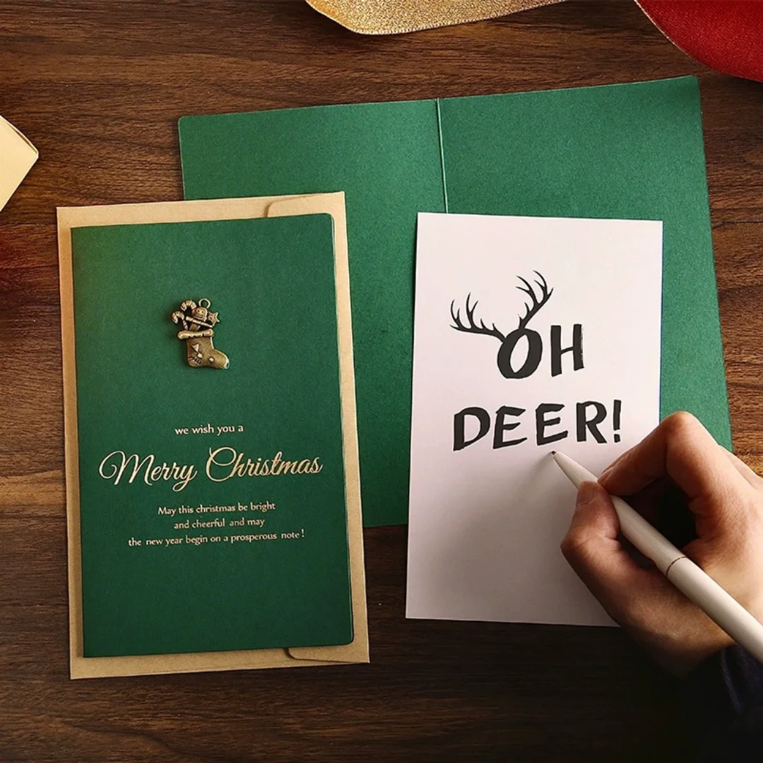 Retro Gold Embossed Chrismas Card Greeting Cards Merry Xmas Party Invitations Letter Greeting Cards With Envelope Holiday Gift